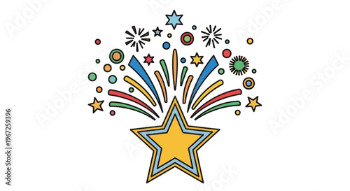 Colorful Star Illustration with Fireworks.