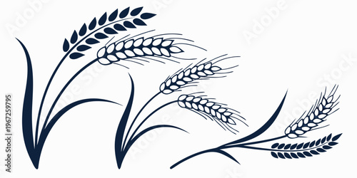 Stylized wheat ears grain harvest set in line and solid forms minimalistic vector illustration cereal plant agriculture design element for organic food packaging farm product branding healthy life.ico