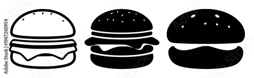 Hamburger menu icon set with solid black lines on white background featuring menu, navigation, app interface with mobile and web UI