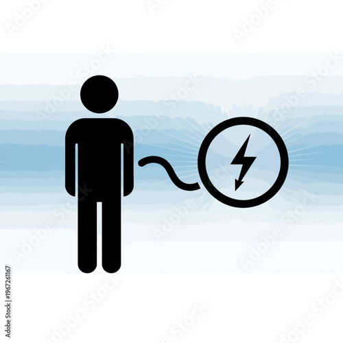 Person connected to energy source illustration.