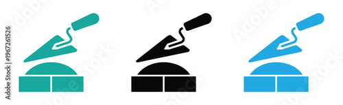 trowel tool icons for construction projects,trowel icon Simple outline illustration. Trowel and brick icons in three colors for construction and masonry concepts Vector illustration