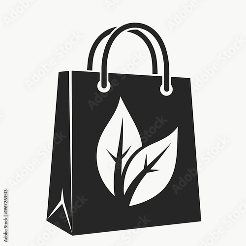 eco friendly shopping bag icon with leaves for sustainable retail blogs, organic grocery websites, zero waste shops, environment protection awareness and green branding, with copy space