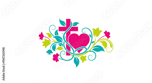 Colorful heart cross symbol graphic design.