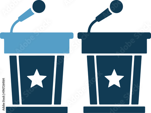 Two podiums with microphones on for presentation or debate