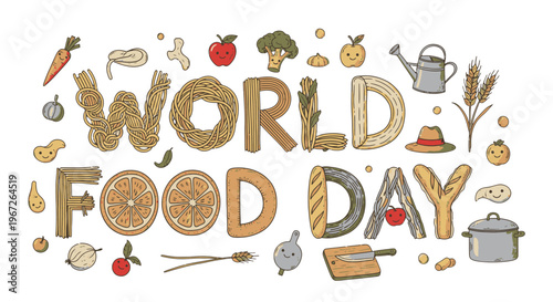 World Food Day celebration with food items.