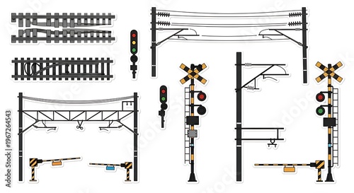 Railway tracks and signals infrastructure components.