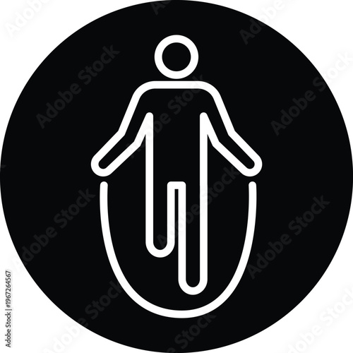 Jump Rope icon white line art on black circle background vector fitness skipping