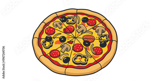 A delicious illustration of a pizza.