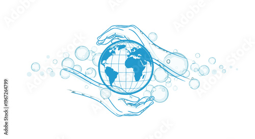 Hands cradling a globe with bubbles.
