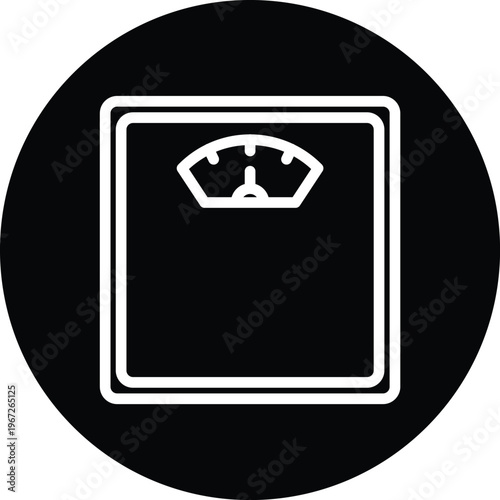 Weight Scale icon white line art on black circle background vector fitness measurement