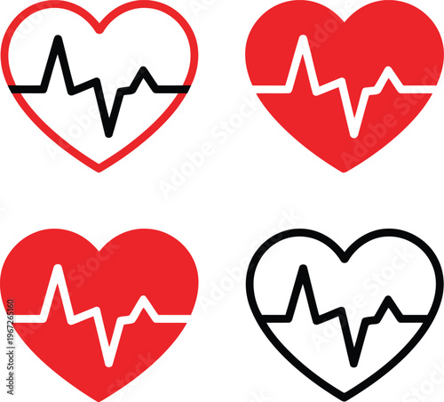 Heart rate monitor icons in different styles and colors