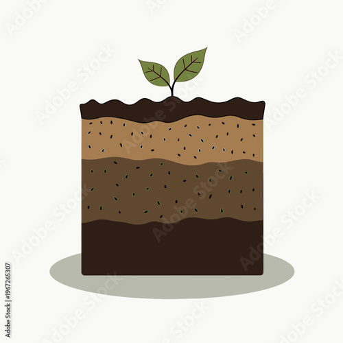 soil layers cross section with green sprout for gardening blogs, agriculture websites, geology education, environmental awareness, sustainability presentations and nature sites, with copy space