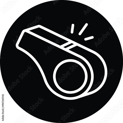 Whistle icon white line art on black circle background vector referee coach sports symbol