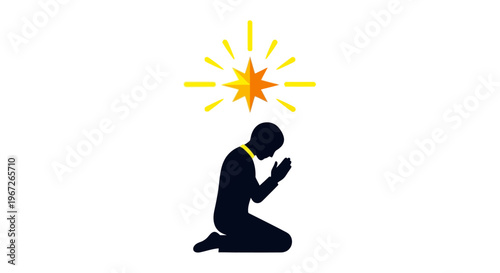 Man Kneeling in Prayer Silhouette Icon.