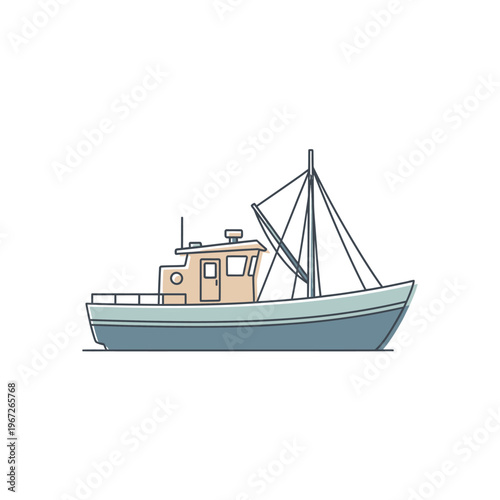 Fishing Boat Illustration - Maritime Vessel, Nautical Transportation, Ocean Activity