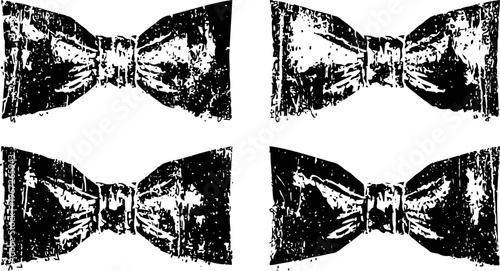 Four black grunge bow ties with textured vintage design on white background