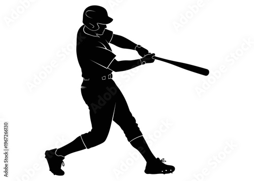 Baseball Batter Swing Silhouette Vector Isolated on White Background_26