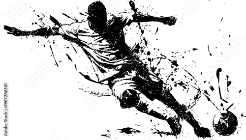 soccer player kicking ball dynamic splash ink art illustration motion energy