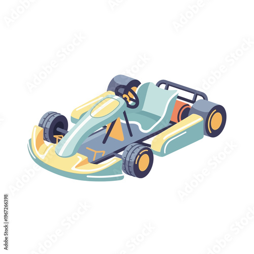 Go Kart Racing Vehicle, Cartoon Style, Isolated on White Background