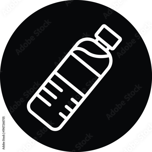 Water Bottle icon white line art on black circle background vector hydration fitness symbol