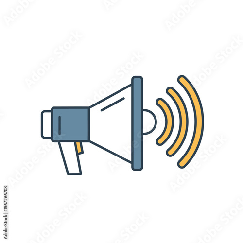 Megaphone Icon with Sound Waves, Announcing and Broadcasting Symbol
