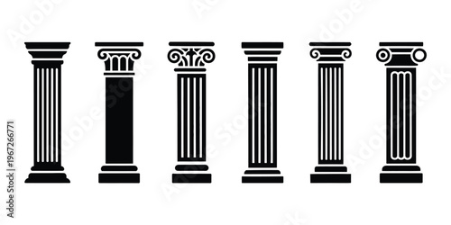 Schilderij op canvas set of ancient pillar or column icons, classic roman and greek architecture flat