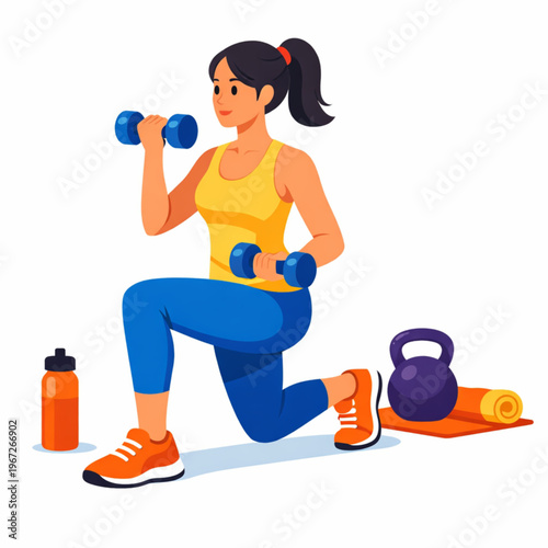 Person exercising fitness flat vector illustration