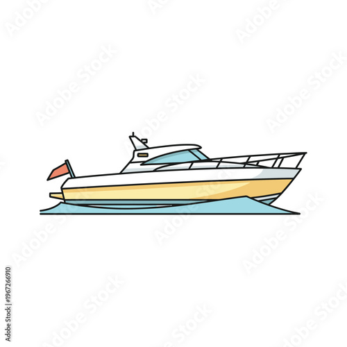 Modern Motor Yacht Illustration on White Background