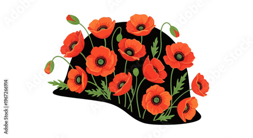 Vibrant Red Poppy Flower Decorative Design.
