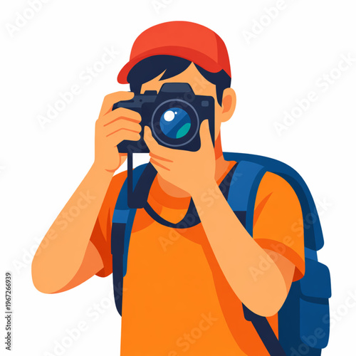 Person taking photo with camera flat vector illustration