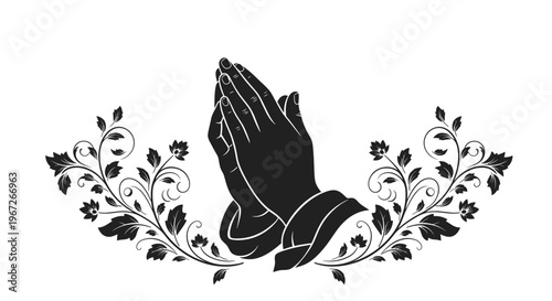 Black Praying Hands with Floral Design.