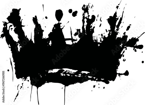 Black ink splash crown silhouette abstract paint stain shape grunge artistic design element for decoration and background