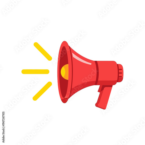 Red Megaphone Icon with Yellow Sound Waves on White Background
