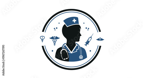 Nurse Silhouette Wearing Blue Uniform.