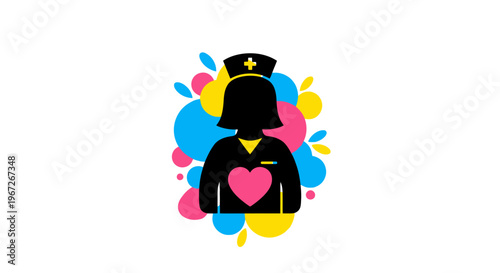 Nurse Silhouette with Pink Heart Symbol.