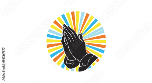 Praying Hands in Sunburst Graphic Design.