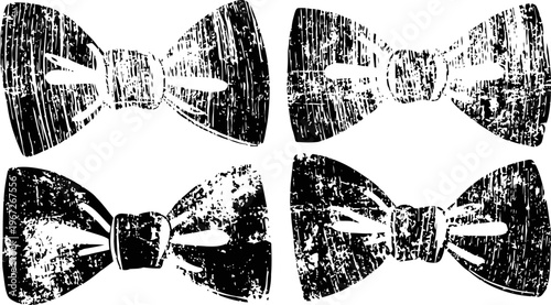 Grunge vintage bow ties set distressed textured hipster fashion accessory collection