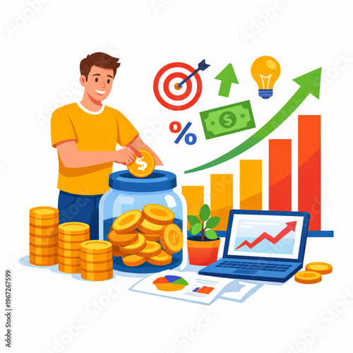 Person investing with stock graph flat vector illustration