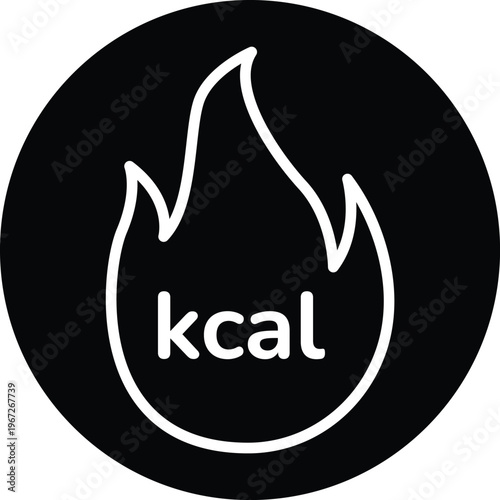 Burn Calories icon white line art on black circle background vector fitness energy symbol