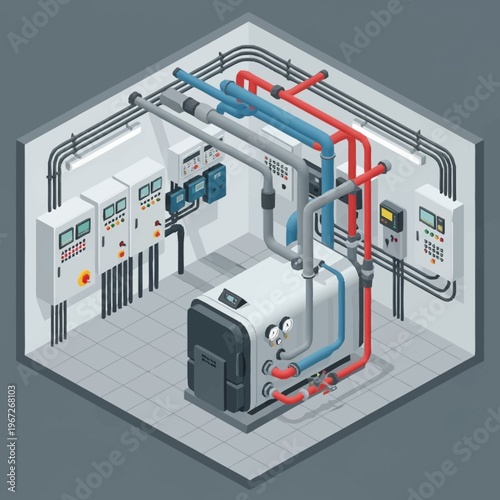 Isometric View of a Modern Boiler Room Installation.