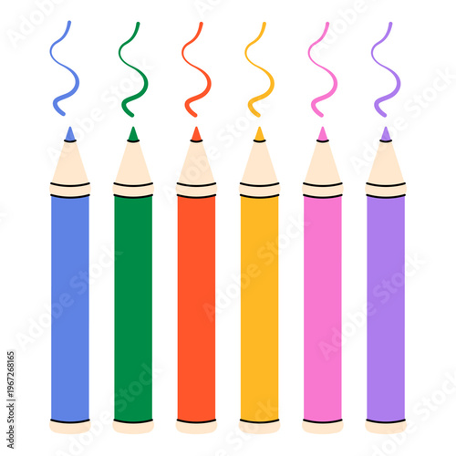 Marker pen icons. Cartoon stationery brush drawing tools, flat simple highlighters, school office permanent and water-soluble markers and brush pen for painting. Vector set