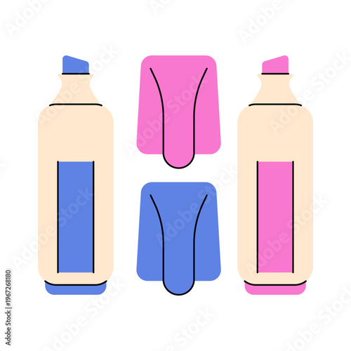 Marker pen icons. Cartoon stationery brush drawing tools, flat simple highlighters, school office permanent and water-soluble markers and brush pen for painting. Vector illustration