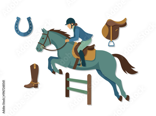 Equestrian Jumping Horse and Rider with Accessories.