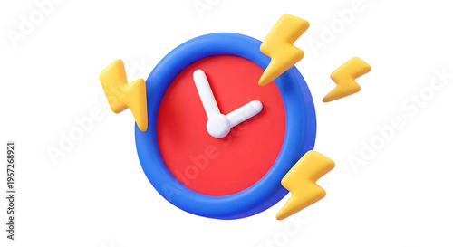 Foto 3D clock icon with lightning bolt alert for urgent deadline reminder