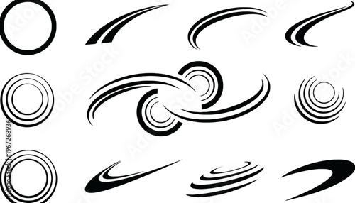Swirl vector icons set of black swirling shapes and circular motion graphics