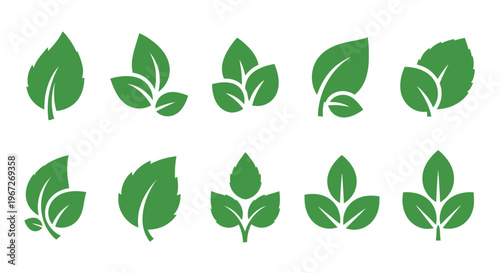 Collection of green leaf shapes.