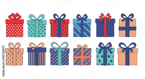 Colorful wrapped presents with ribbons.