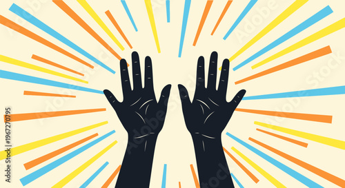 Hands Raised in Celebration Gesture.
