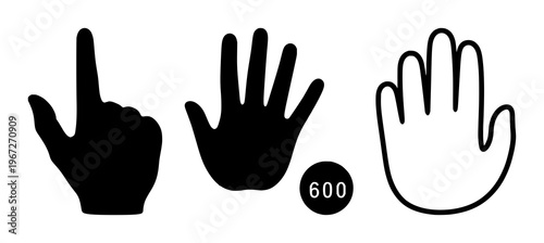 Haptic feedback hand icon set with solid black icon on white background featuring gesture, touch, interaction with iconography and user interface