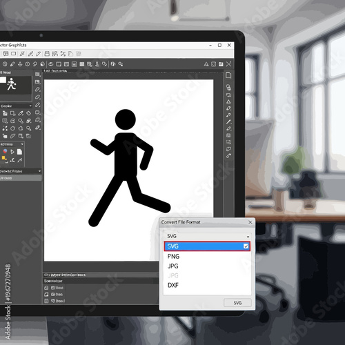 Computer screen displaying a running stick figure icon with file format options.